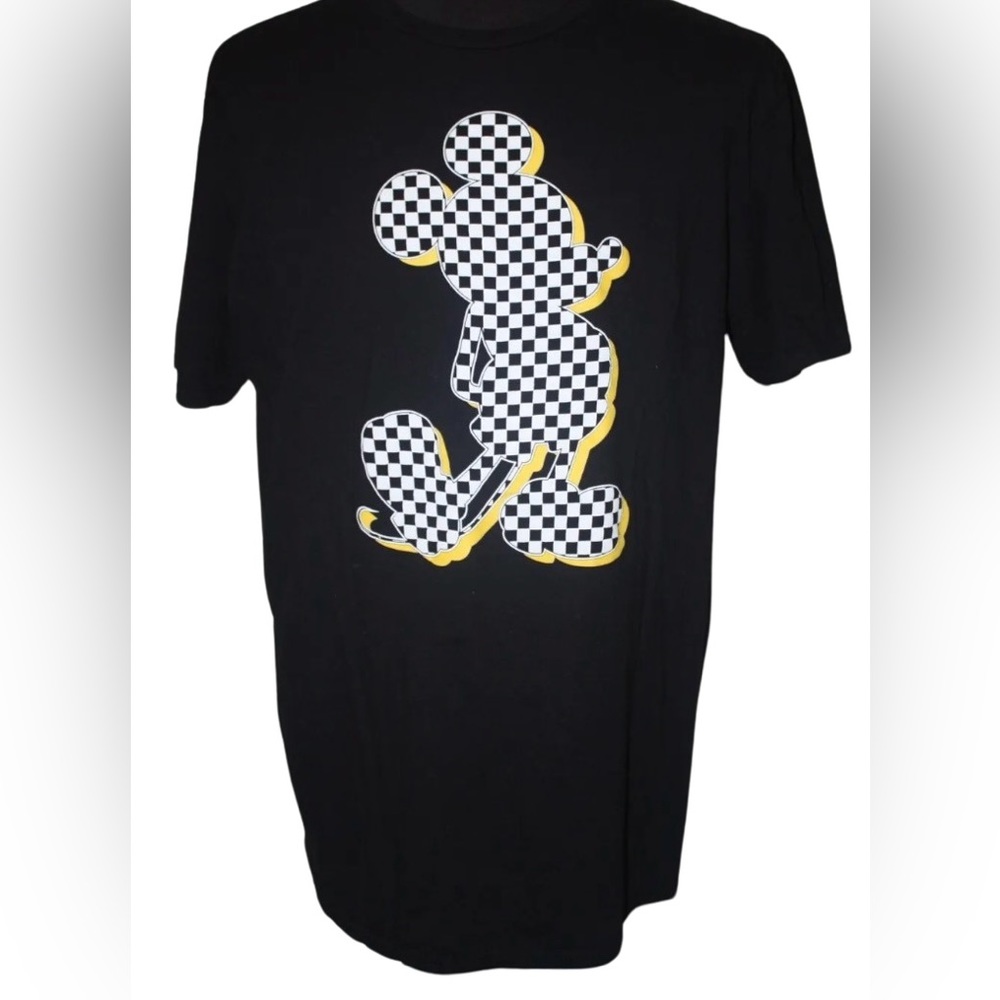 Disney Mickey Mouse Checkered Print Black T Shirt Women’s Size XL